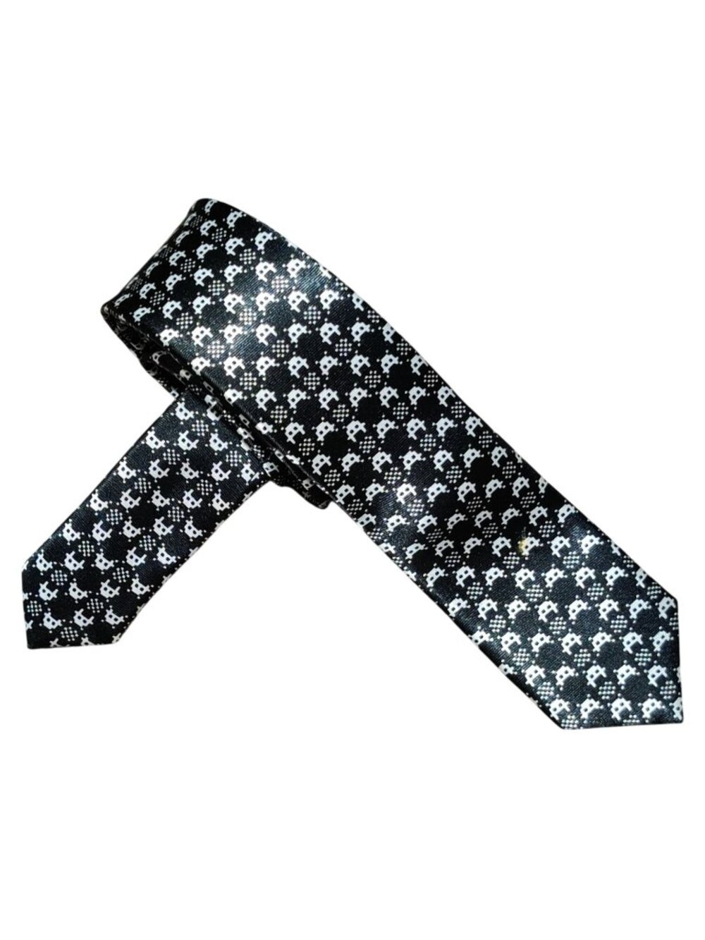 Blacktiegeek Tie Black White Space Invaders Pixel Arcade Gamer Novelty Necktie